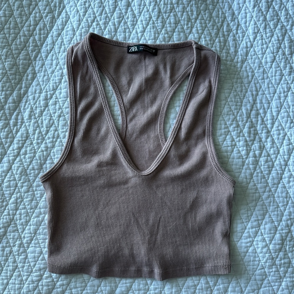 ZARA Ribbed Cropped Tank Top in mauve